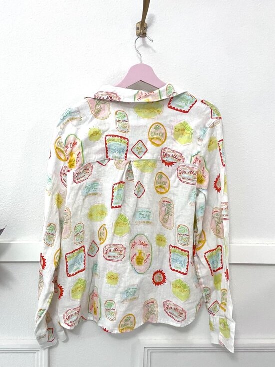Cynthia Rowley Olive Oil Colorful Print Linen Long Sleeve Size XL - Picture 5 of 5